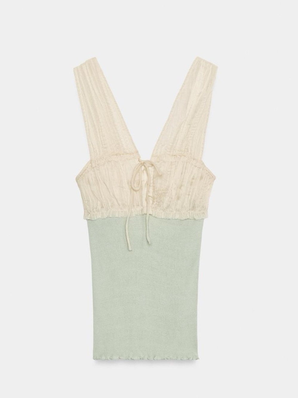 Zara NWT combined top cream mesh organza & mint color top - Picture 2 of 10